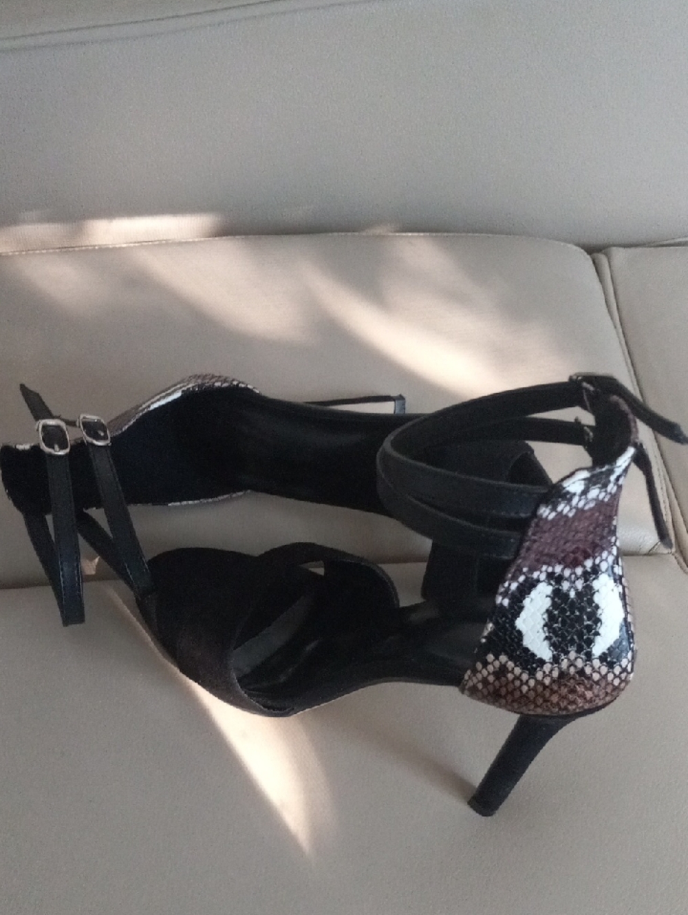 Black Suede & Snake-Print Ankle Strap Heels Size EU/ 40 Elegant & Sexy Heels - Picture 4 of 14